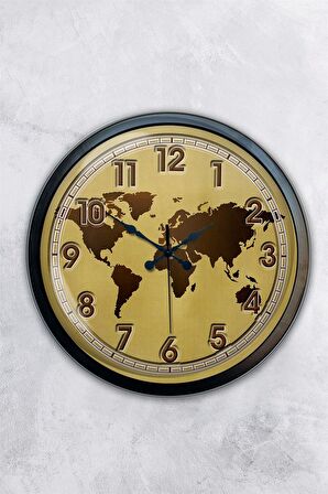 40 Cm Siyah Metal Harita Duvar Saati