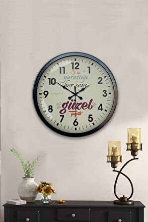 40 Cm Siyah Metal Hadisi Şerif Duvar Saati