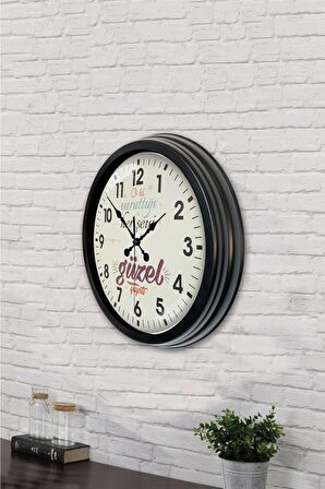 40 Cm Siyah Metal Hadisi Şerif Duvar Saati