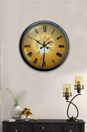 40 Cm Siyah Metal Güneş Duvar Saati