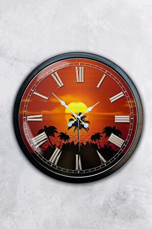 40 Cm Siyah Metal Günbatımı Duvar Saati