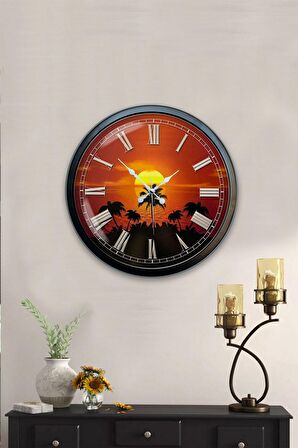 40 Cm Siyah Metal Günbatımı Duvar Saati