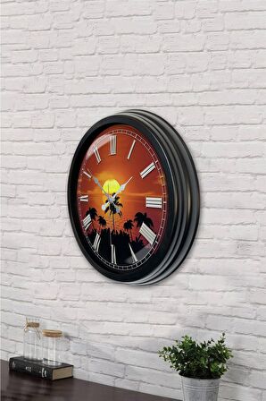 40 Cm Siyah Metal Günbatımı Duvar Saati