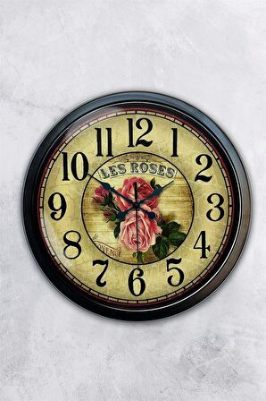 40 Cm Siyah Metal Gül Duvar Saati