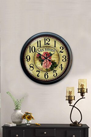 40 Cm Siyah Metal Gül Duvar Saati