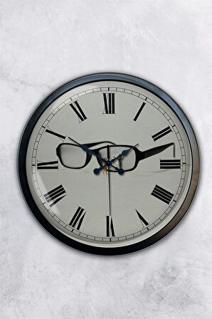 40 Cm Siyah Metal Gözlük Duvar Saati