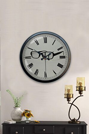 40 Cm Siyah Metal Gözlük Duvar Saati