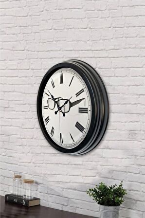 40 Cm Siyah Metal Gözlük Duvar Saati