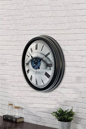 40 Cm Siyah Metal Göz Duvar Saati