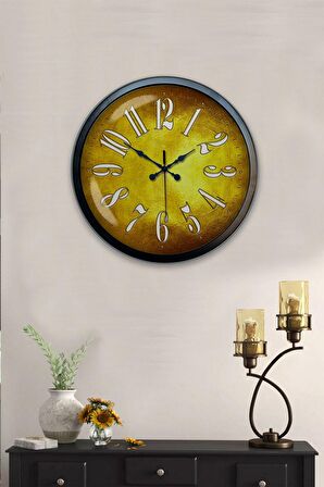 40 Cm Siyah Metal Golden Duvar Saati