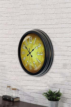 40 Cm Siyah Metal Golden Duvar Saati