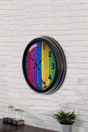 40 Cm Siyah Metal Gökkuşağı Duvar Saati