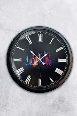 40 Cm Siyah Metal Gökdelenler Duvar Saati