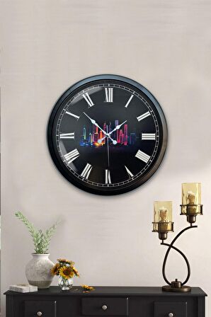 40 Cm Siyah Metal Gökdelenler Duvar Saati