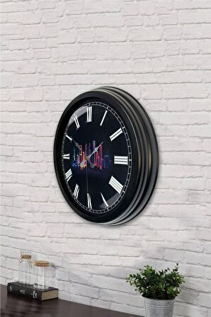40 Cm Siyah Metal Gökdelenler Duvar Saati