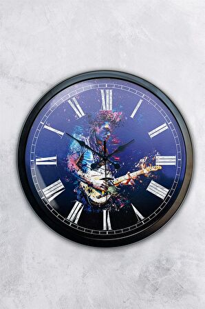 40 Cm Siyah Metal Gitarist Duvar Saati