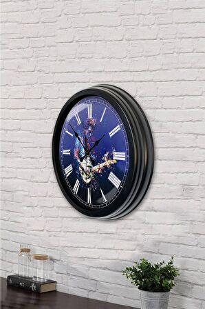 40 Cm Siyah Metal Gitarist Duvar Saati