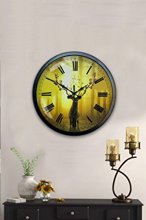 40 Cm Siyah Metal Geyik Duvar Saati