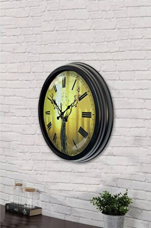 40 Cm Siyah Metal Geyik Duvar Saati
