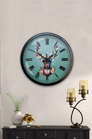 40 Cm Siyah Metal Geyik Duvar Saati