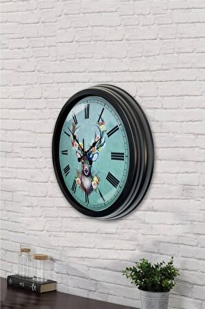 40 Cm Siyah Metal Geyik Duvar Saati