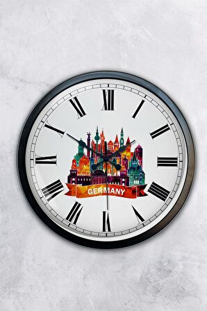 40 Cm Siyah Metal Germany Temalı Duvar Saati