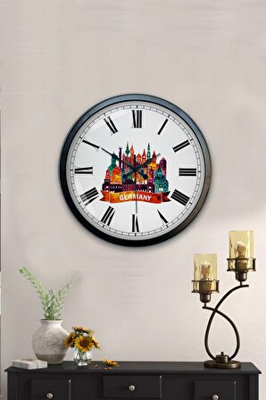 40 Cm Siyah Metal Germany Temalı Duvar Saati