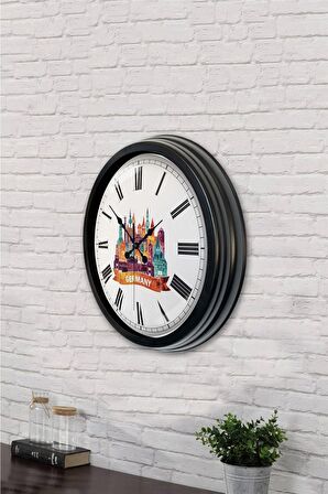 40 Cm Siyah Metal Germany Temalı Duvar Saati