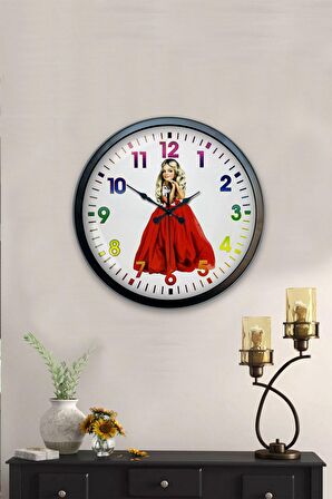 40 Cm Siyah Metal Genç Kız Duvar Saati