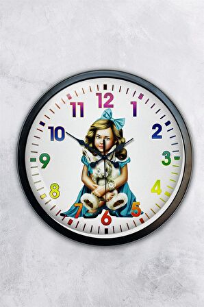40 Cm Siyah Metal Genç Kız Duvar Saati