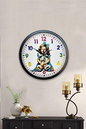 40 Cm Siyah Metal Genç Kız Duvar Saati