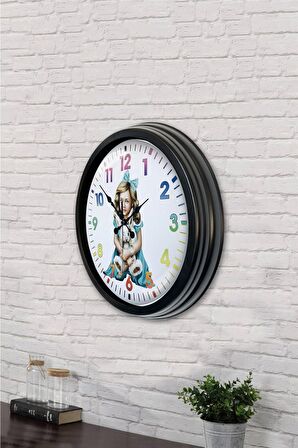 40 Cm Siyah Metal Genç Kız Duvar Saati