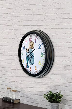 40 Cm Siyah Metal Genç Kız Duvar Saati