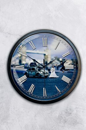 40 Cm Siyah Metal Gelin Damat Duvar Saati