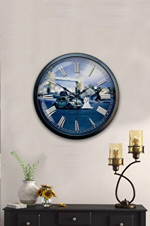 40 Cm Siyah Metal Gelin Damat Duvar Saati