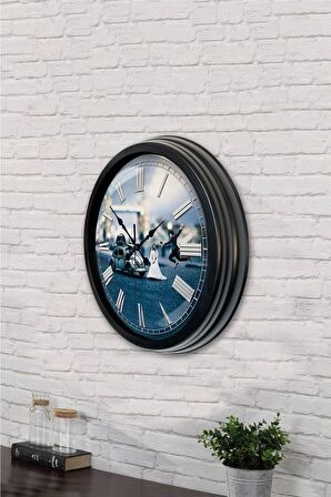 40 Cm Siyah Metal Gelin Damat Duvar Saati