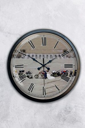40 Cm Siyah Metal Gelin Damat Duvar Saati