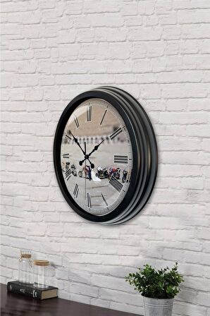 40 Cm Siyah Metal Gelin Damat Duvar Saati