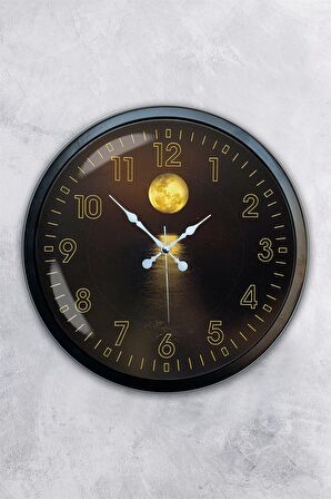 40 Cm Siyah Metal Gece Duvar Saati