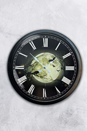 40 Cm Siyah Metal Gece Duvar Saati