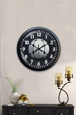 40 Cm Siyah Metal Futbol Topu Duvar Saati
