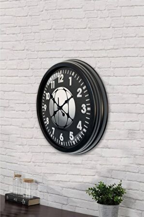40 Cm Siyah Metal Futbol Topu Duvar Saati