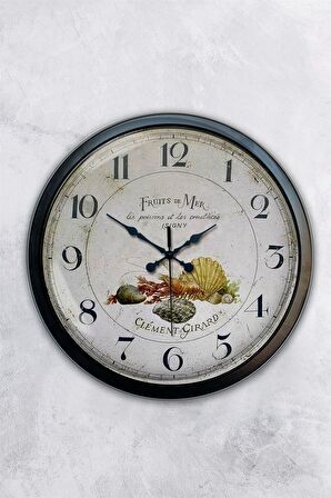 40 Cm Siyah Metal Fruits Duvar Saati