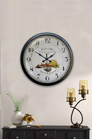 40 Cm Siyah Metal Fruits Duvar Saati