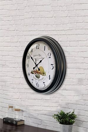 40 Cm Siyah Metal Fruits Duvar Saati