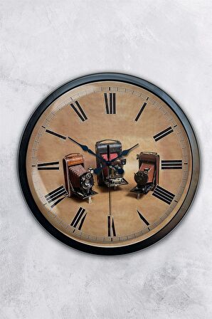 40 Cm Siyah Metal Fotoğraf Makinesi Duvar Saati