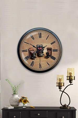 40 Cm Siyah Metal Fotoğraf Makinesi Duvar Saati