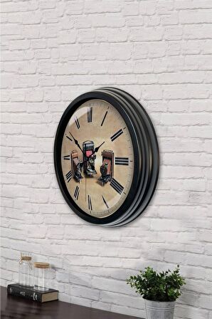 40 Cm Siyah Metal Fotoğraf Makinesi Duvar Saati