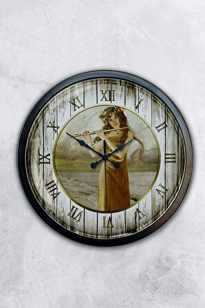 40 Cm Siyah Metal Flüt Çalan Kız Duvar Saati