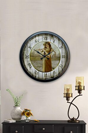 40 Cm Siyah Metal Flüt Çalan Kız Duvar Saati